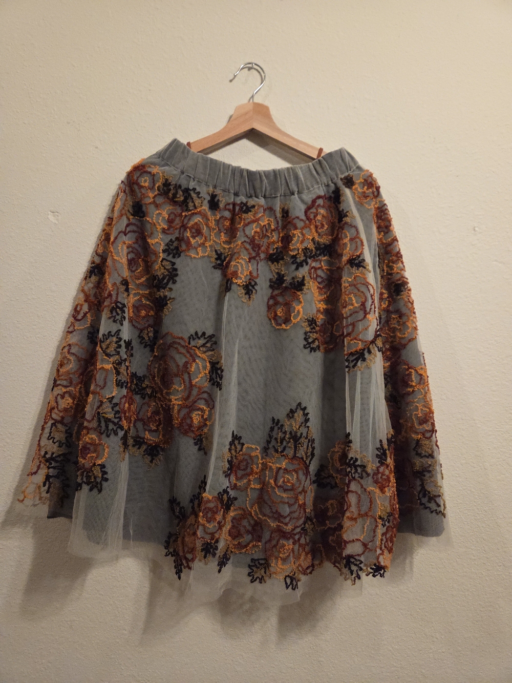Anthropologie petite Floral Embroidered Tulle Midi